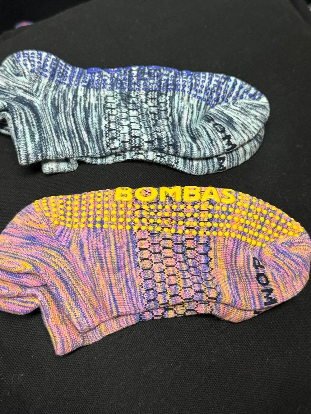 Bombas  Ankle Grip Socks in Purple/Yellow and Blue/Gray